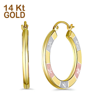 14K Tri Color Gold DC Hoop Earrings, Best Anniversary Birthday Gift for Her